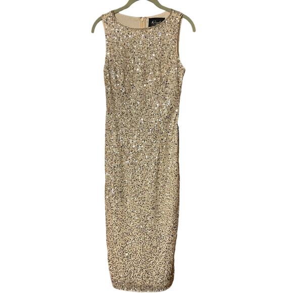 Mac Duggal NEW Size 2 Sleeveless Sequined Midi Sheath Dress 5526 Silver Nude - Picture 4 of 9